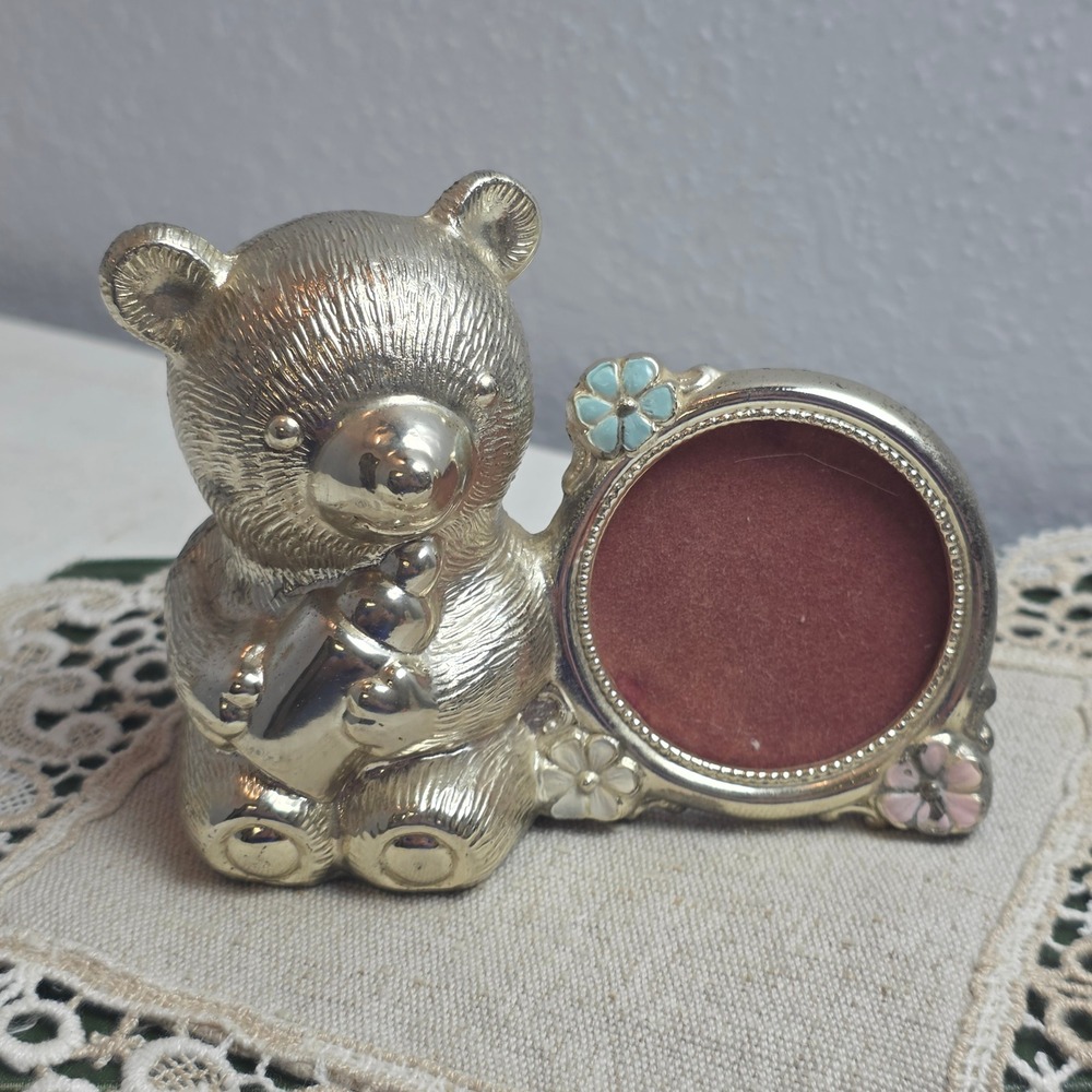 Vintage W. A. Rogers Love Lasts Silver-Plated Bear Bank & Attached Picture Frame